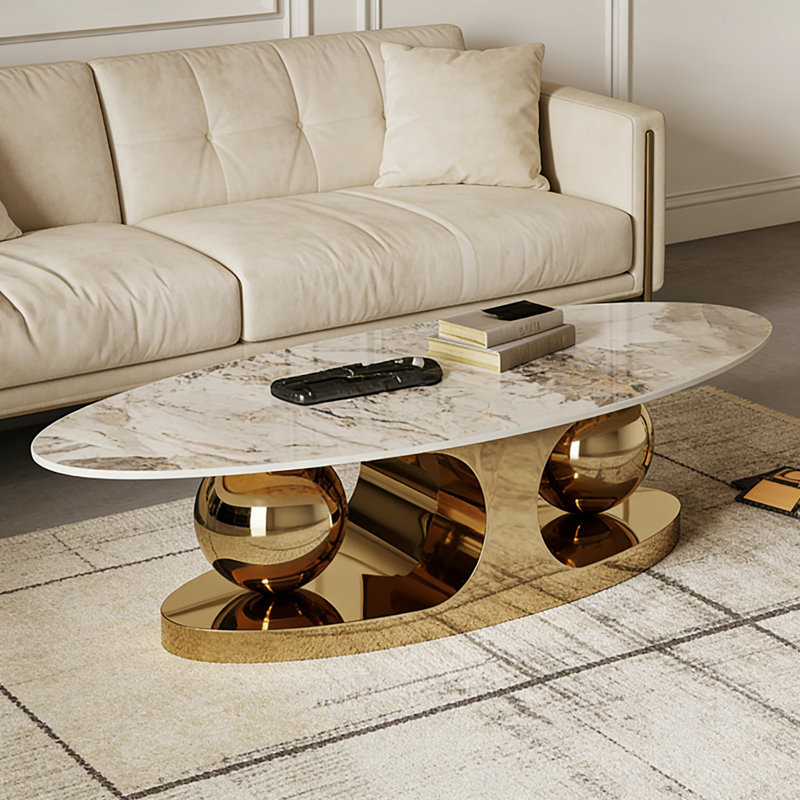 Table basse en pierre frittée, H 14,96 po x L 47,24 po x l 27,56 po, Doré