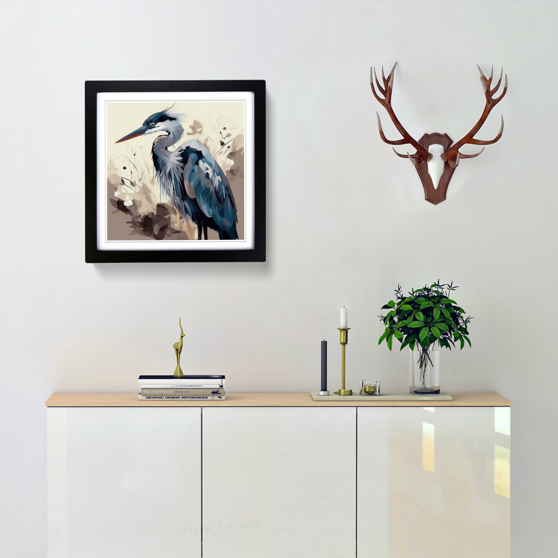 Heron - Framed Print, Black