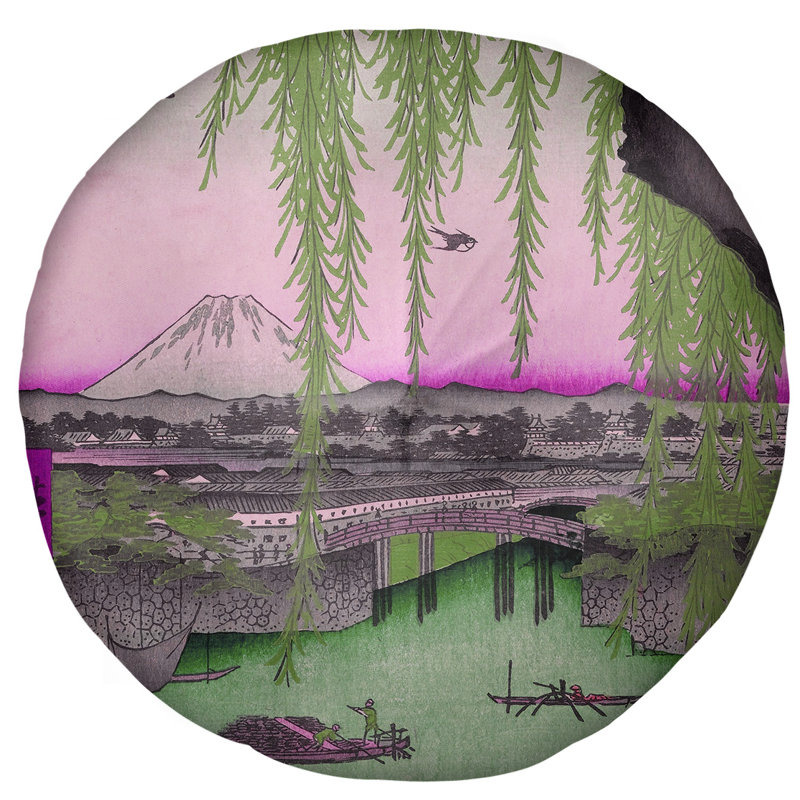 Coussin de plancher utagawa hiroshige yatsumi bridge, 31,5 po x 63 po, Rose