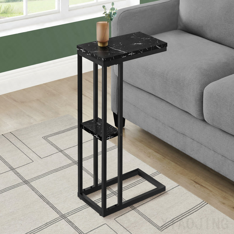 C-Shaped Black Marble Look Laminate Side End Snack Table