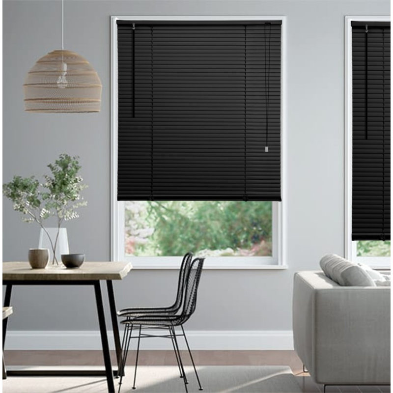 PVC Plain Indoor Venetian Blind, 150 cm L x 105 cm W, Black