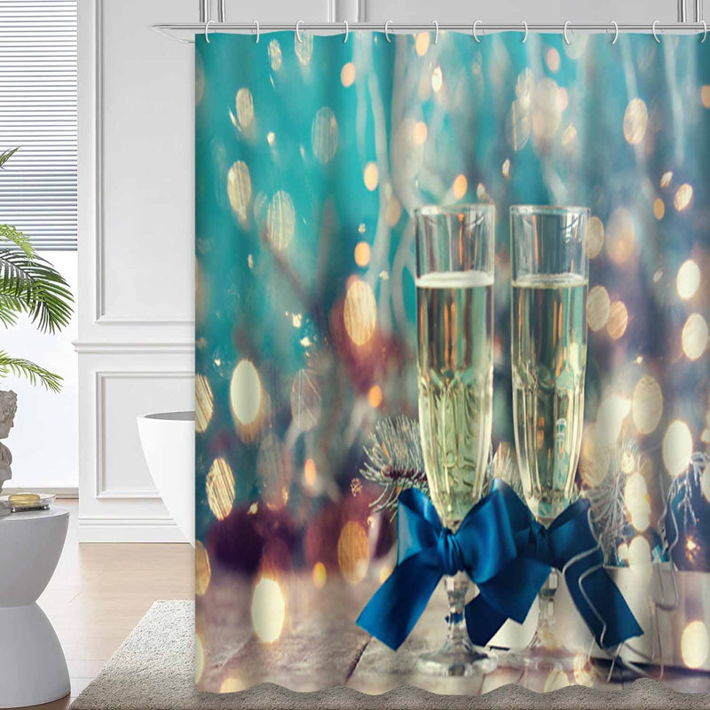 Deux rideaux de douche de Noël en verre champagne avec 12 crochets, L 72 po x l 78 po