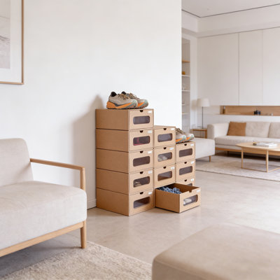 12 boîtes de rangement pour chaussures empilables avec fenêtre transparente et étiquettes