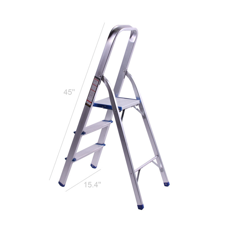 Jarrow FixtureDisplays® Folding 3-Step 23“ Boost Ladder with Hand Grip and Aluminium Steps, 330-Pound Weight Capacity, Silver Finish 15601