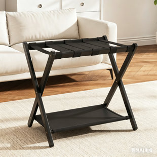 Foldable Bamboo Luggage Rack, Easy To Assemble With Storage Shelves, Compatible With Most Suitcase Sizes, Suitable For Home And Hotel Use.