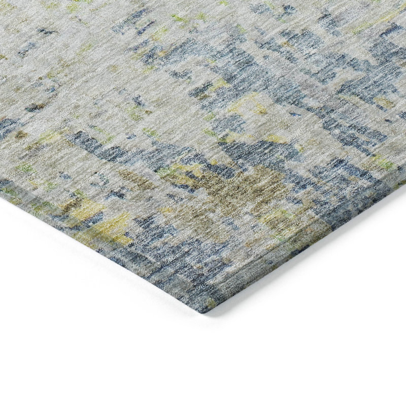 Blue and Beige Rectangular Washable Synthetic Rug