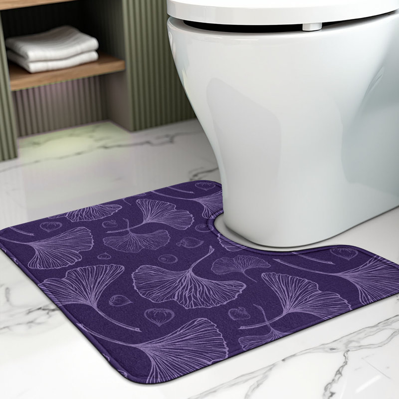  Gingko Toilet Mat U-Shape Bathroom Rug 20" x 16" Violet Dark Purple