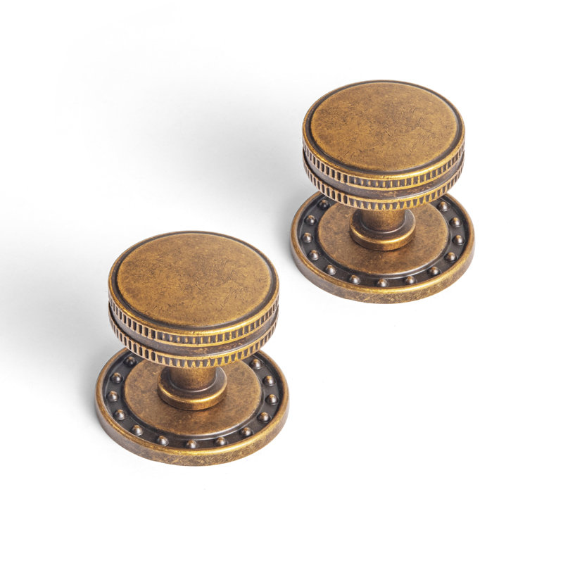 Poignée ronde en forme d'engrenage de 1,26 po de diamètre avec plaque arrière (G018Y), Antique Brass