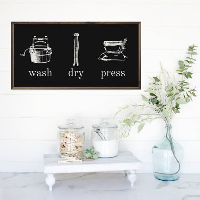 Wash Dry Press With Icons Horizontal Black