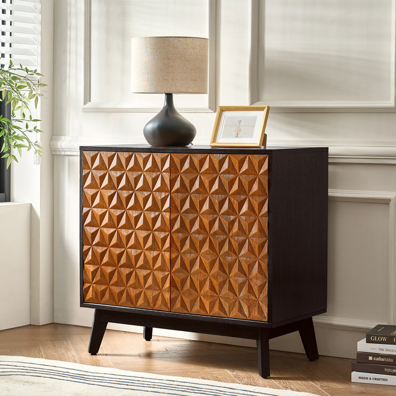Armoire d'appoint à 2 portes en bois massif de 32 po avec tablettes réglables Kuriko, Noir, noir, noir, noir
