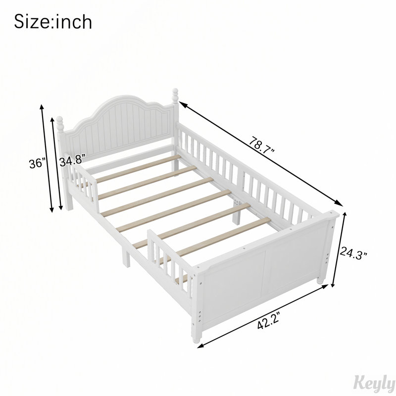 Lit plateforme double en bois avec tête et pied de lit, clôture, Simple, Blanc