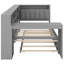 Lit plateforme simple en bois avec lit gigogne, tablettes de rangement, bureau, tête de lit tapissier à DEL et station de charge, coussin gris et gris-57410575