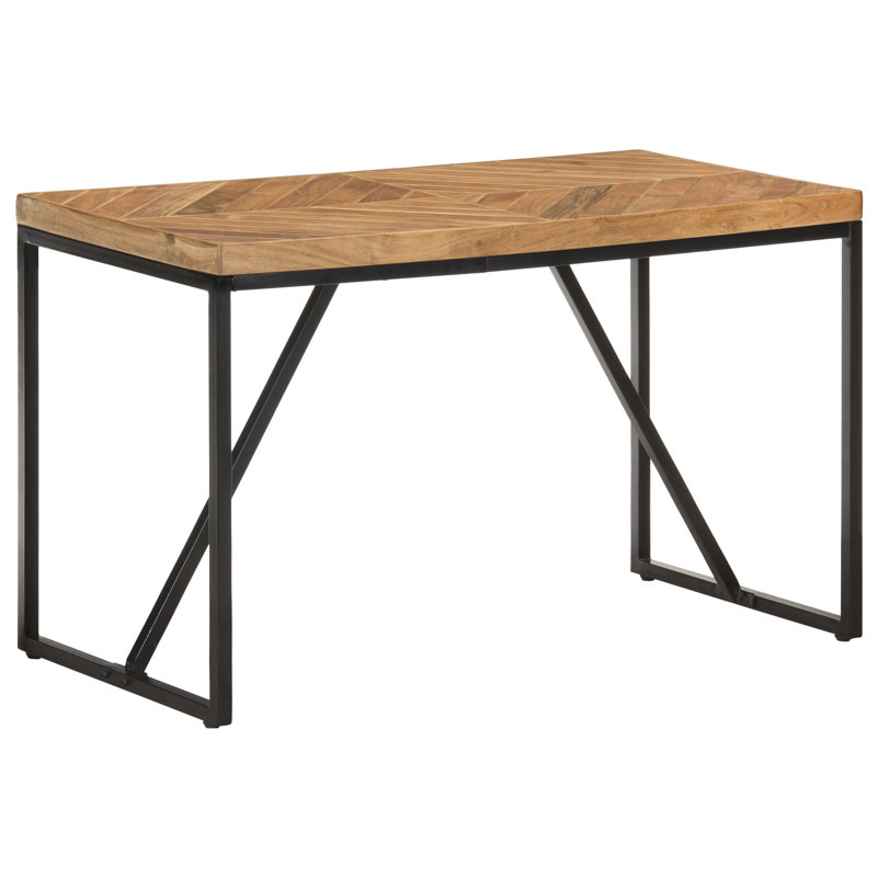 Emmeline Solid Wood Top Metal Base Dining Table, Black, Dark Brown