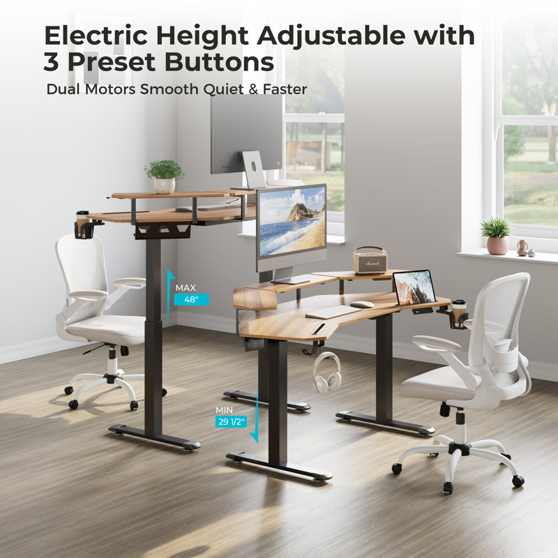 63"Modern Wing-Shaped Standing Desk, Brown
