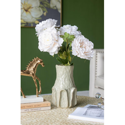 Decorative Ceramic Vase with Textured Ridged Design - 7" x 7" x 11.5" - Gold