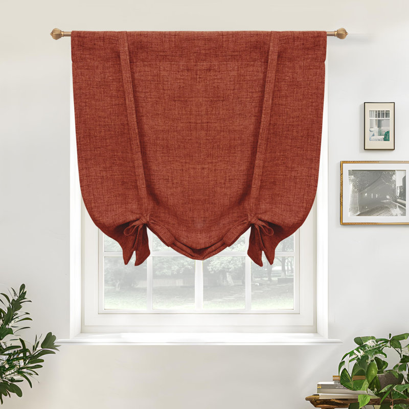 Antonino Linen Textured Blackout Tie Up Curtains Double Layer Thermal Insulated Lined Balloon Roman Shade, 31" W x 47" L