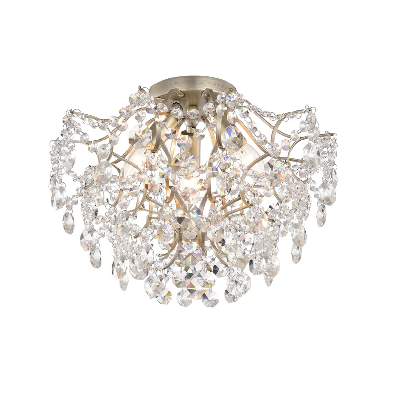 Plafonnier semi-encastré en cristal 3 lumières 15,8 po Myria, Champagne brossé