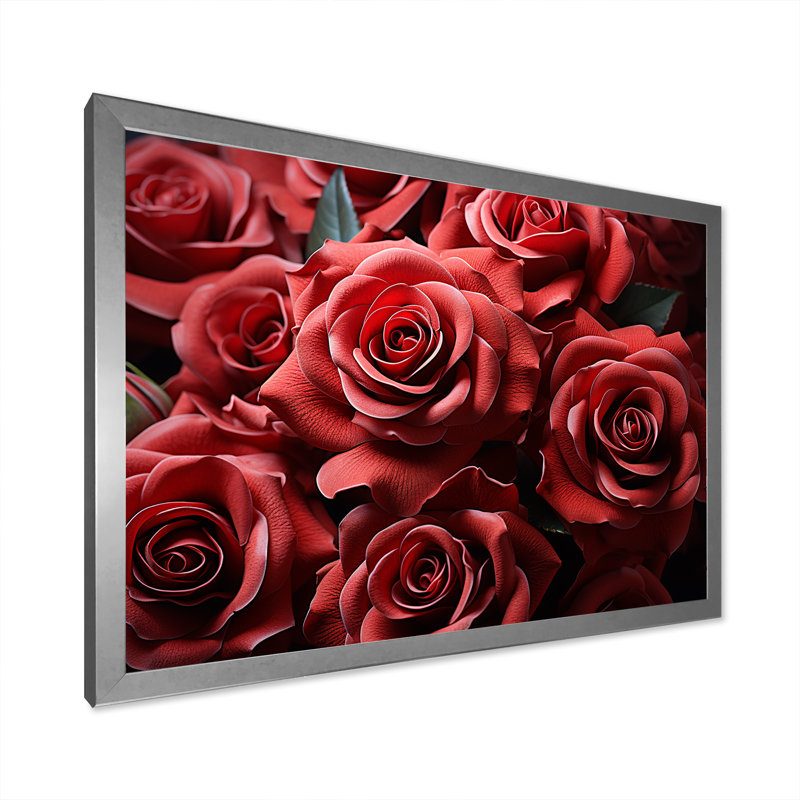 Décoration murale Crimson Rose Passion - Roses, Cadre simple argenté, H 12 po x l 20 po x P 1 po