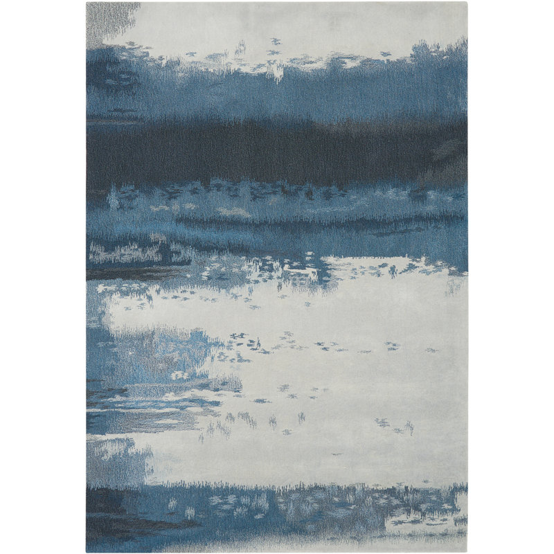 Tapis beige / bleu / gris fait à la main Luster Wash, Rectangle 4 pi x 6 pi