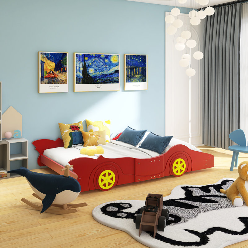 Lit plateforme avec roulettes Race, Double, Rouge