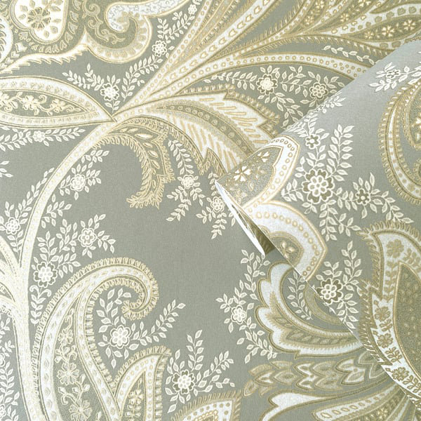 Elegance 10m x 53cm Satin Wallpaper Roll, Silver Grey