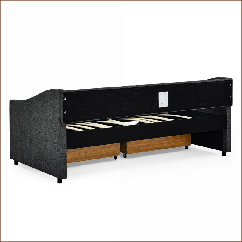 Daybed Sofas Twin Size Mid-Century Tufted Sofa Bed with Storage Drawers | Dark Grey Linen, Dark Gray