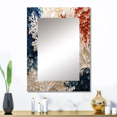 Rose et blanc Coastal Coral Collage II - grand miroir corail, miroir mural crème décoratif, impression d'art en métal