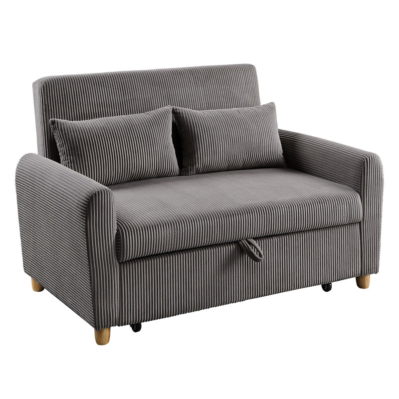 Canapé-lit convertible en velours côtelé marron, 137 cm de large, 94 cm de profondeur, 90 cm de hauteur, 50 kg, dimensions du couchage : 112 x 188 cm, 2 coussins décoratifs, hauteur d'assise : 44 cm, profondeur : 56 cm, largeur : 112 cm, hauteur du dossier : 51 cm, hauteur des pieds : 7 cm