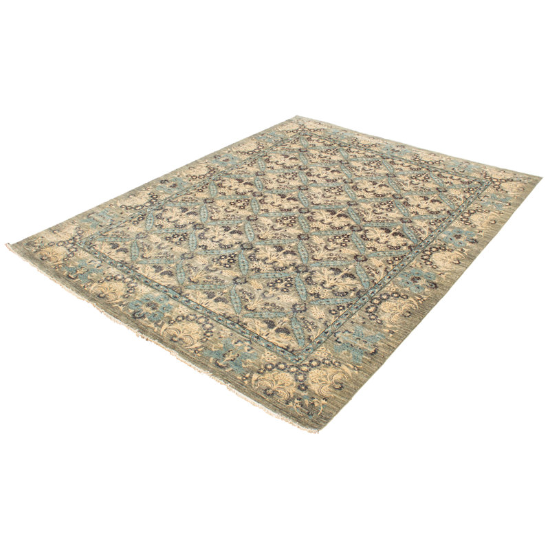 Tapis décoratif en laine noué à la main de conception unique noué à la main New Age Lahore Coral/crème/gris de 9 pi 1 po x 11 pi 7 po Brycie