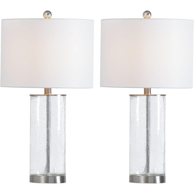 Ensemble de 2 lampes de table en verre bullé de 23,25 pouces à base de nickel brossé à 3 lumières à culot cylindrique rotatif en tissu à intensité variable pour table de chevet de chambre à coucher