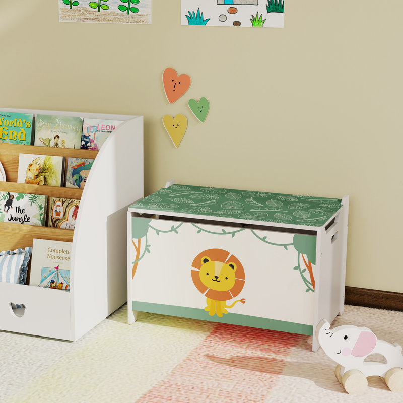 AIYAPLAY Toy Box with Lid Safety Hinges for Kids Boys Girls Toy Chest Green