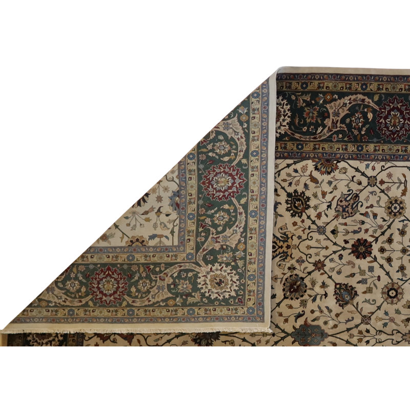 One-of-a-Kind Oriental Hand-Knotted Wool Green/Ivory/Navy Area Rug