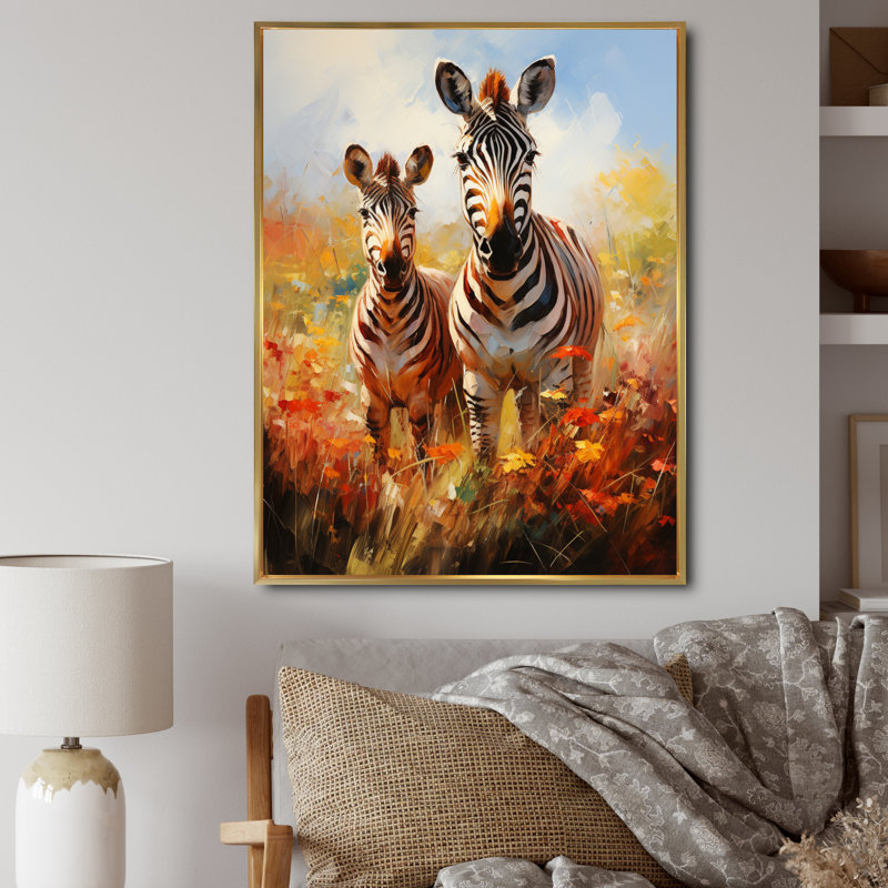 «Zebra Impressionist Zebras This II», reproduction d'art sur toile, H 44 po x l 34 po x P 1,5 po, Or