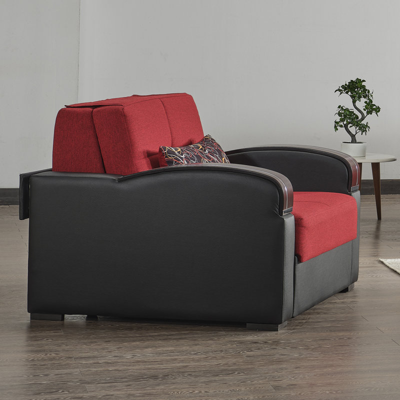 Annalesia Sleep Plus Fabric Upholstered Convertible 3-in-1 Sleeper Arm Chair With Storage, Red, Dark Gray