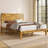 Mid Century Modern Solid Wood Queen Size Platform Bed Frame With Tall Headboard And Wood Slats, Yellow Brown-16512480