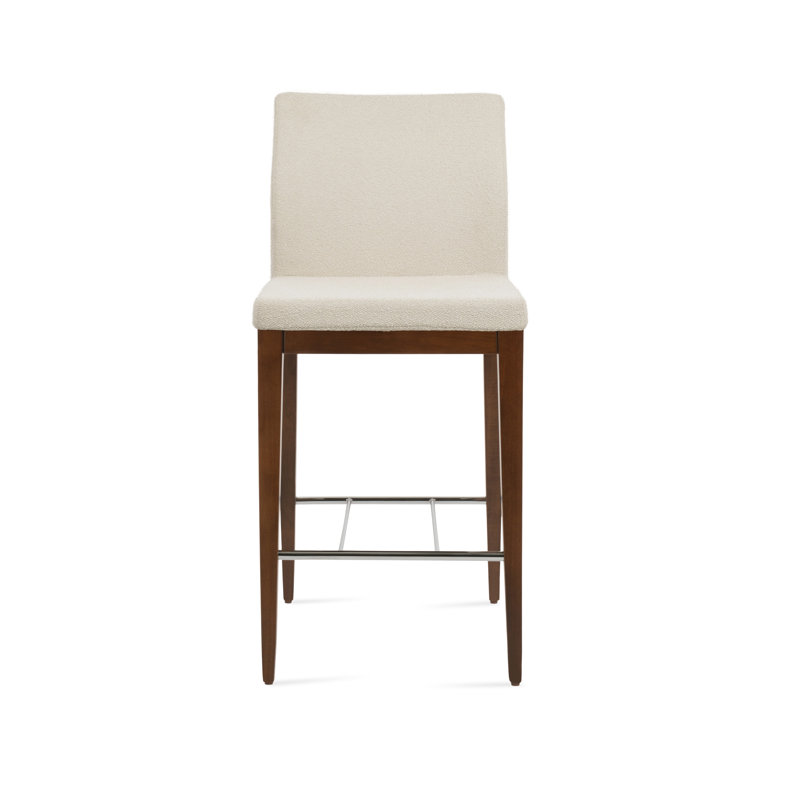 Tabouret de bar et de comptoir en bois de frêne noir Aria, Bouclé blanc cassé