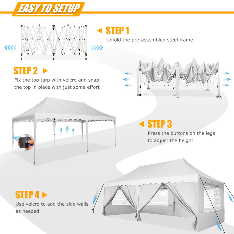 Auvent instantané ajustable 10 'x 20', Blanc