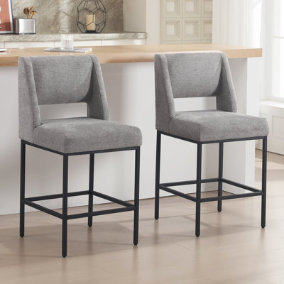 Jenie Upholstered 26.4'' Boucle/Linen Counter Stool with Metal Frame
