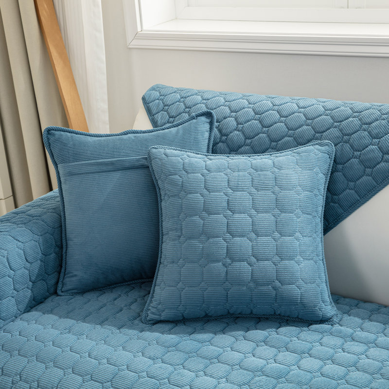 Housse en velours côtelé pour canapé à coussins carrés (sauf les accoudoirs ou la housse arrière), L 28 po x P 59 po, Bleu