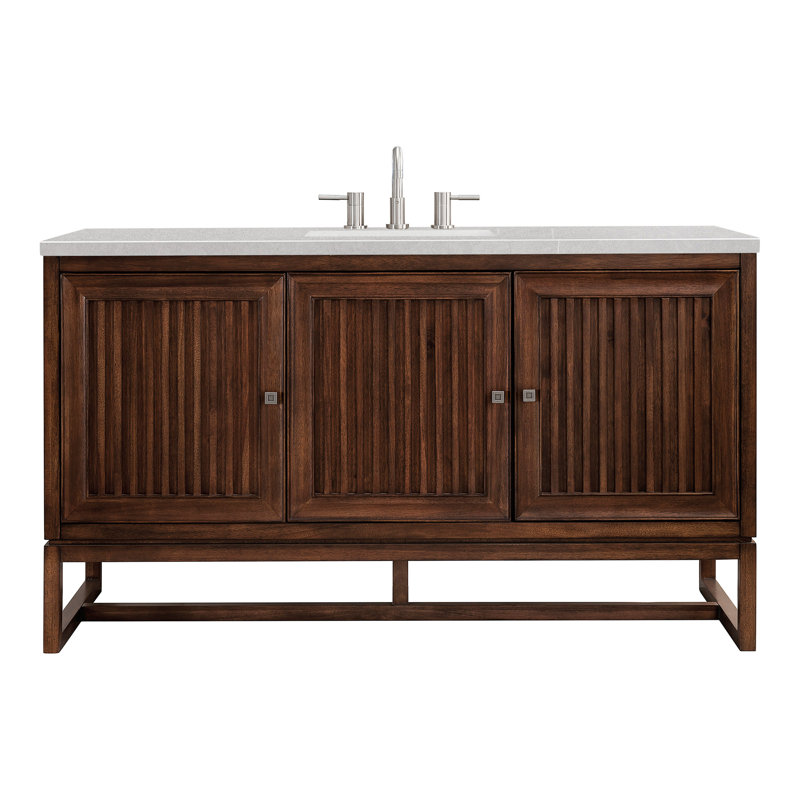 Athens 60'' W Single Vanity, Glossy White, Ethereal Noctis, 8" Widespread