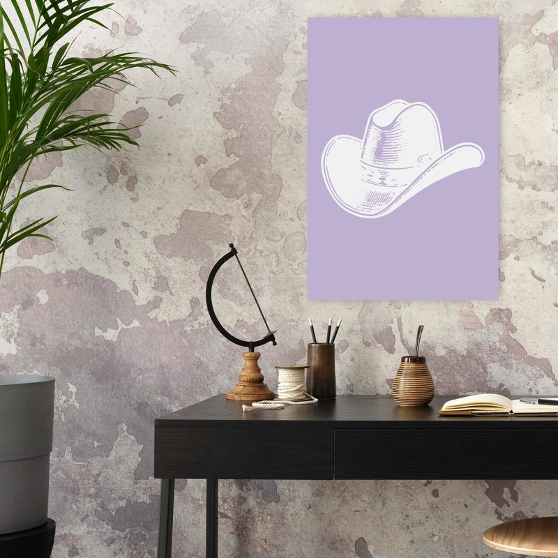 Purple Cowboy Hat Bold Minimalist Modern Coastal Wall Art Print 1 Piece Wrapped Canvas Wall Art, 60.96cm H x 40.64cm W