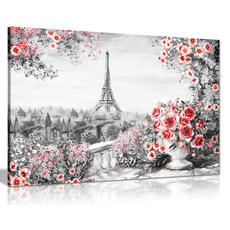Paris With Roses - Wrapped Canvas Print, 20cm H x 31cm W