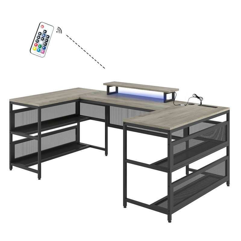 Laurece Rectangle 2 Person Modular Computer Table, Gray