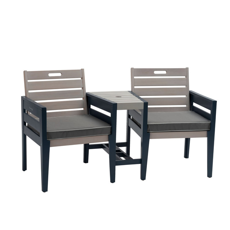 Emariah Wooden Love Seat, Steel Blue/Grey