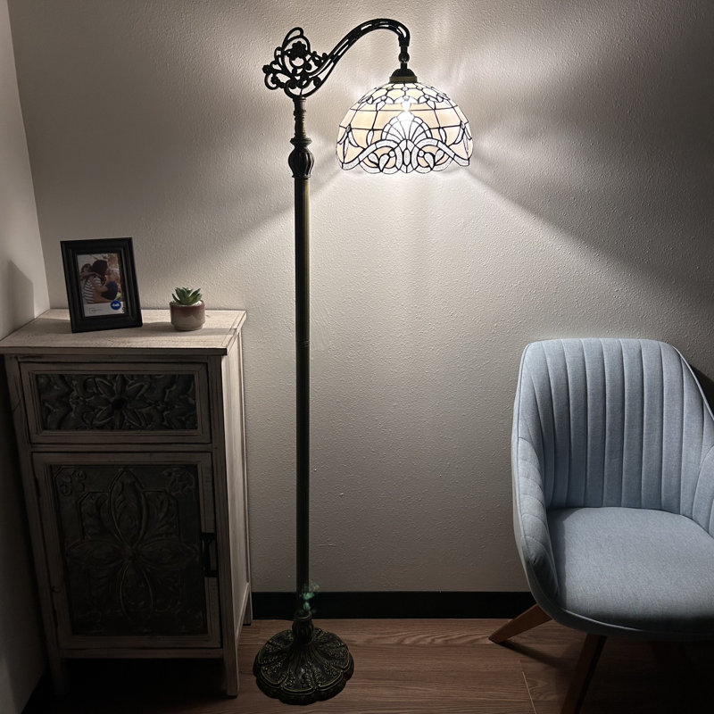 Jermyn Tiffany Floor Lamp White Baroque Style Lavender LED Bulb Included Gooseneck Adjustable 20"W*12"D*63"H