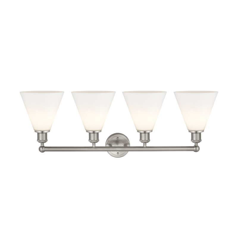 Éclairage de salle de bain à intensité variable à 4 lumières Mallery, Nickel satiné, Blanc mat