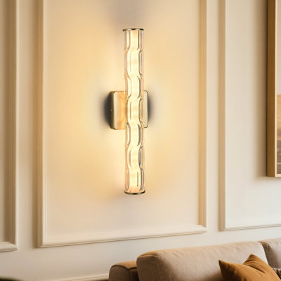 19.7'' Gold Bathroom Wall Sconce Lighting Of 2, Single With Upgraded K9 Crystal For Living Room, Hallway, And Stair Entrance High - Quality Bathroom, Bedroom,