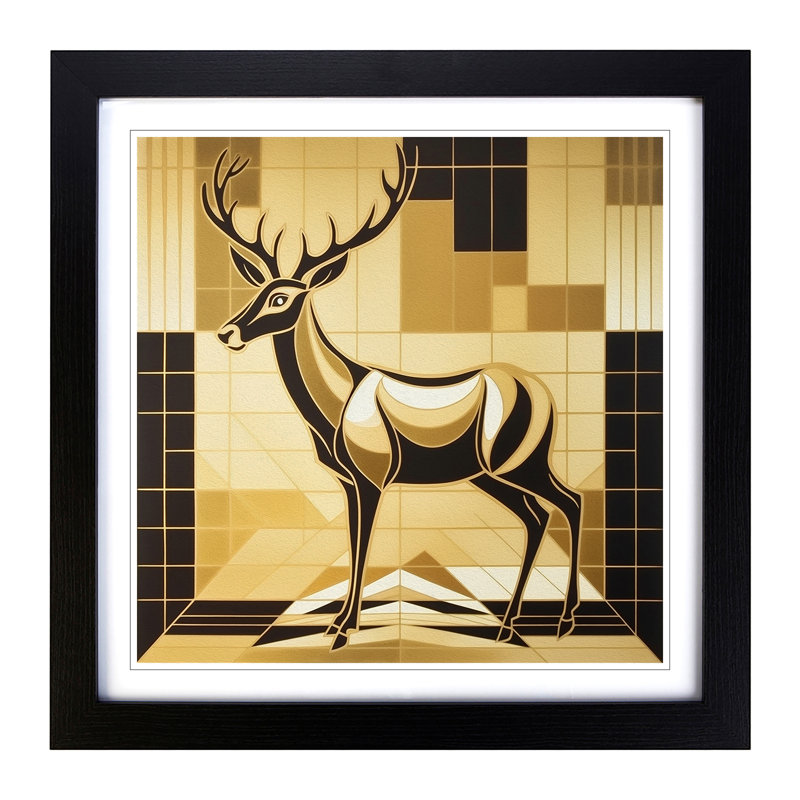 Deer Art Deco - Framed Print, Black