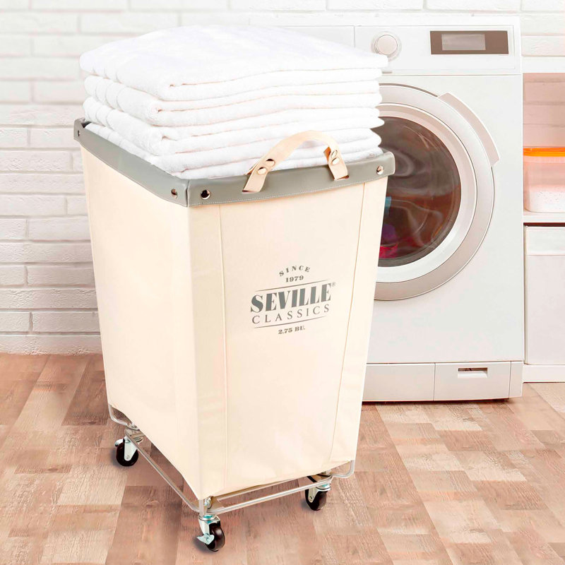 Rolling Commercial Laundry Hamper, Cream, 27" H x 16" W x 22" D