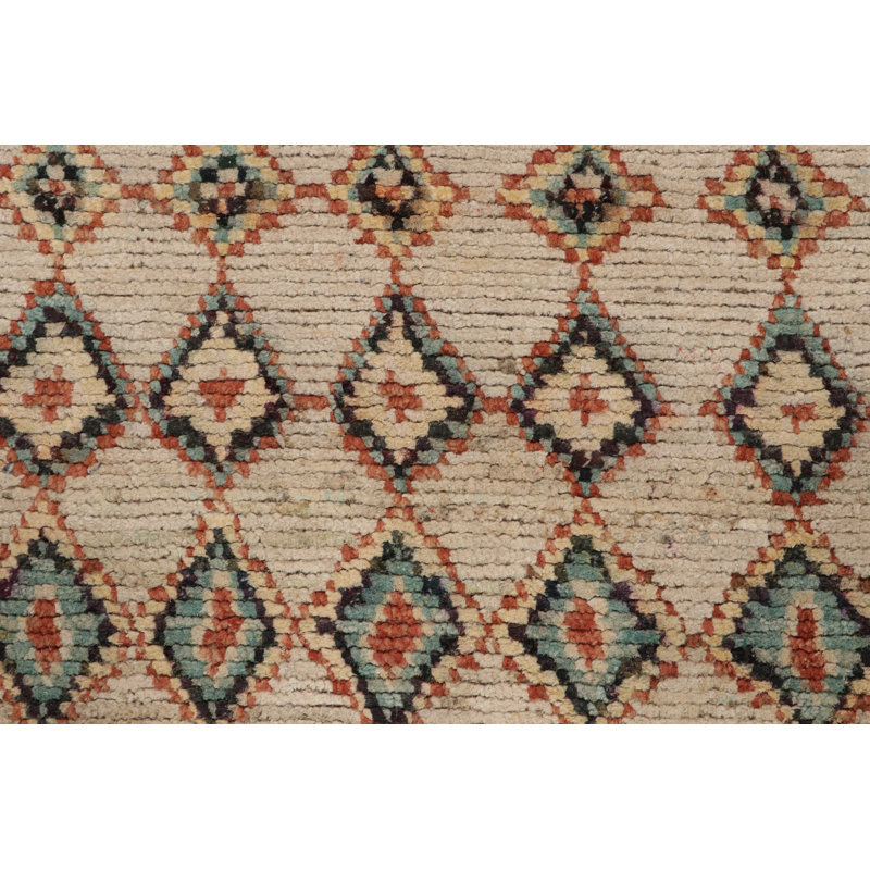 Moroccan Hand Knotted Geometric Area Rug, Rectangle 6' x 9'